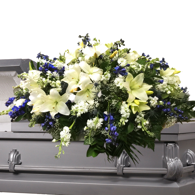 Flower Delivery Florist Funeral Sympathy Naples Blue Splendor Casket Spray