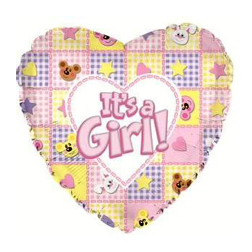 # 80 It's A Girl Pink  Bunnies and Bears Heart Balloon